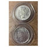 Two 1923 D Silver Peace Dollars