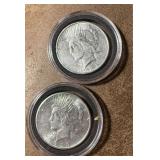 Two 1923 S Silver Peace Dollars