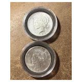 Two 1923 S Silver Peace Dollars