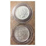 Two 1923 D Silver Peace Dollars