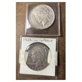Two Silver Peace Dollars