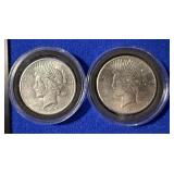 Two 1923 S Silver Peace Dollars