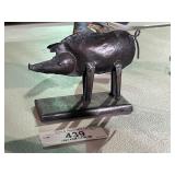 Rustic Black Metal Pig Figurine