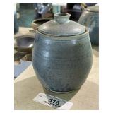 Stoneware Studio Pottery Jar with Lid & Strainer