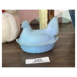 Fenton Art Glass Blue Satin Hen on Nest