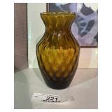 Amber Glass Vintage Ruffled Top Vase