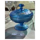 Vintage Fenton Blue Stretch Glass Compote