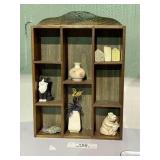 Wood Shelf with Collectible Miniatures & Gemstones