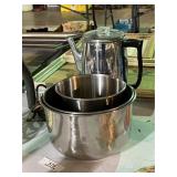 Stainless Steel Mixing Bowls & Vintage Coffee Pot