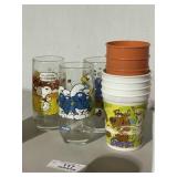 Vintage Glass & Plastic Cartoon Cups