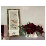 Chinese Ink, Watercolor on Silk & Floral Dï¿½cor