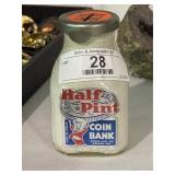 Vintage Bower Half Pint Glass Coin Bank
