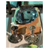 Vintage Silver Candleholders & Snack Tray