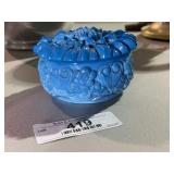 Old Art Deco Bohemian Blue Glass Powder Box