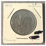 1903 French 25 Centimes Coin