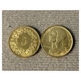 2 Swiss 5 Rappen Coins