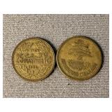 Two 1952 Lebanese 25 Piatras Coin