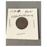 1939A German 1 Reichs Pfennig Coin