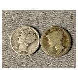 2 Mercury Silver Dimes
