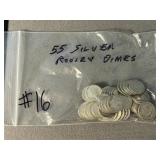 55 Roosevelt Silver Dimes