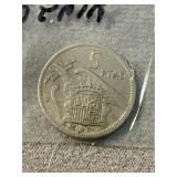 1957 Spanish 5 Peseta Coin