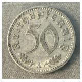 1935 A 50 Reichs Pfennig German Coin