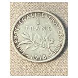 1918 1 Franc French Silver Soin