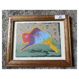 Framed Artist Signed "Jumping Buffalo" Print