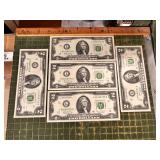 5 Uncirculated Two Dollar Bills