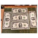 5 Uncirculated Two Dollar Bills