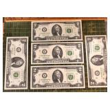 5 Uncirculated Two Dollar Bills