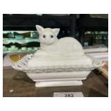 Vintage Westmorland White Milk Glass Cat Dish