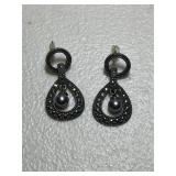 Sterling Silver Marcasite & Pearl Earrings