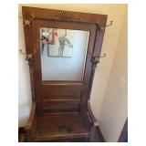 Oak Seated Hall Tree With Mirror