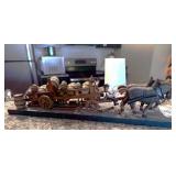 Wood Team of Horses Pulling Barrel Wagon