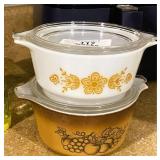 Two Vintage Pyrex Covered Casseroles