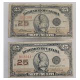 1923 Dominion of Canada 25 Cent Notes