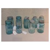 Vintage Blue Glass Canning Jars