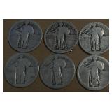 6- Standing Liberty Silver Quarters