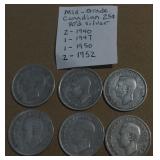 6-Canadian Silver Quarters
