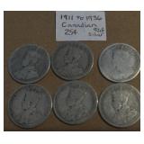 6- Silver Canadian Coins