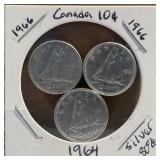 3- Canadian Silver Dimes '64 &'66