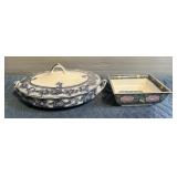 Flow Blue Tureen & Decorative Dish