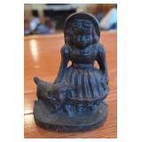 Vintage Cast Iron Girl and Sheep Bank
