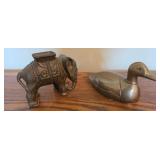 Metal Elephant Bank and Duck Decor
