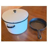 Enamel Pot and Cast Iron Pan