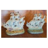 Vintage Cast Iron Ship Bookends