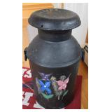 Floral Painted Metal Milk Can