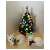 2 Enesco Cats, Cat Christmas Tree