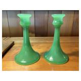 Pair Of Jadeite Glass Candlesticks